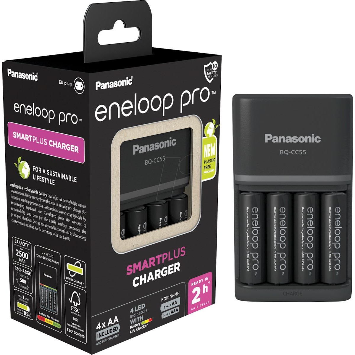 Panasonic Eneloop pro Smart Plus Charger BQ-CC55 με 4x AA 2500mAh (K-KJ55HCD40E)