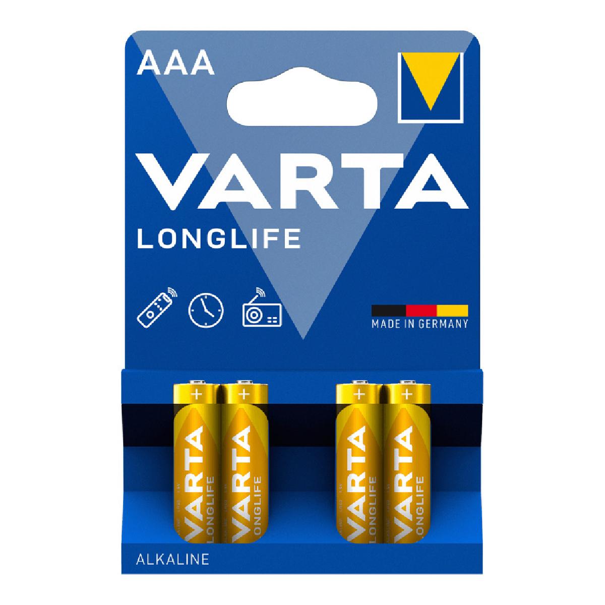 Varta LONGLIFE Battery Alkaline Micro AAA LR03 1.5V 4-pack