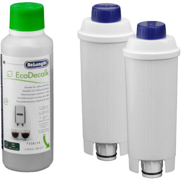 DeLonghi DLSC322 care set 2 x water filters +200ml EcoDecalk descaler
