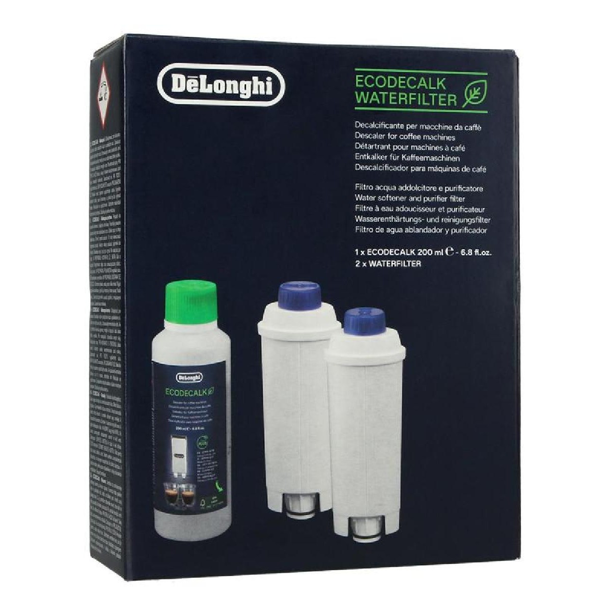 DeLonghi DLSC322 care set 2 x water filters +200ml EcoDecalk descaler