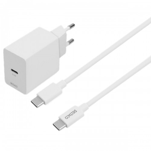 Deltaco USBC-AC146 PD charger 20 watt USB-C+USB-C cable 1m white