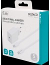 Deltaco USBC-AC146 PD charger 20 watt USB-C+USB-C cable 1m white