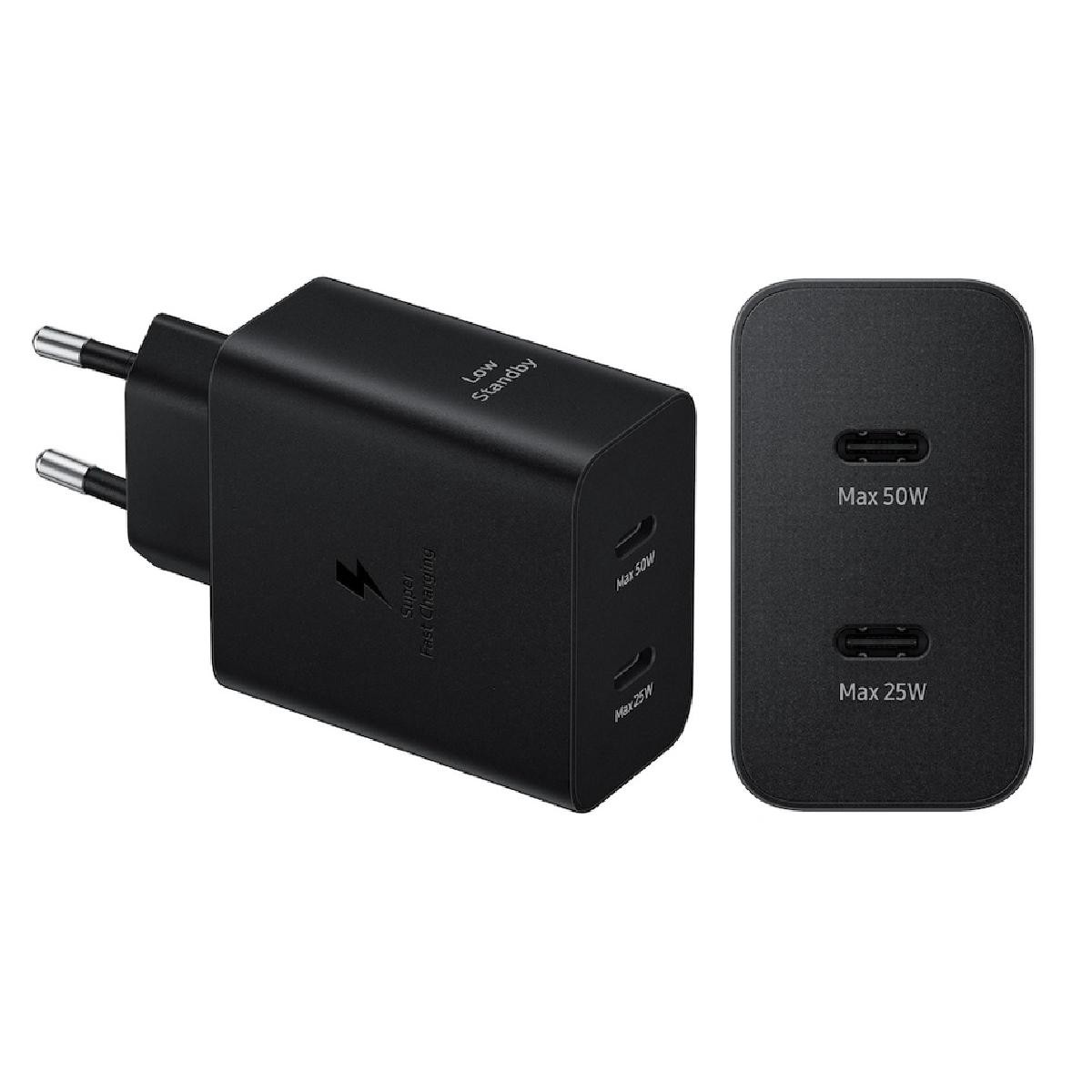 Samsung EP-T5020 fast Charger 2x USB-C 50 watt Power Adapter + USB-C Cable 1.8m black