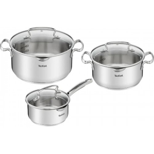 Tefal Duetto+ set 6 τεμάχια 3 κατσαρόλες 16/20/24cm με 3 γυάλινα καπάκια inox (G719S674)