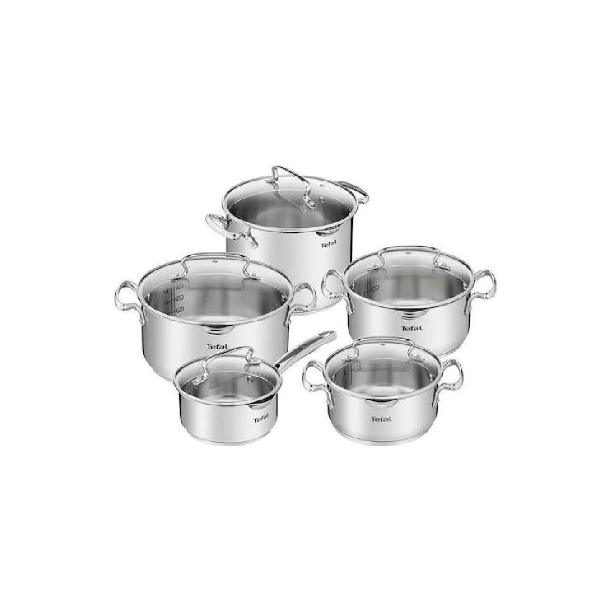 Tefal Duetto+ set 10 τεμάχια 5 κατσαρόλες 16/18/20/22/24cm με 5 γυάλινα καπάκια inox (G719SA74)