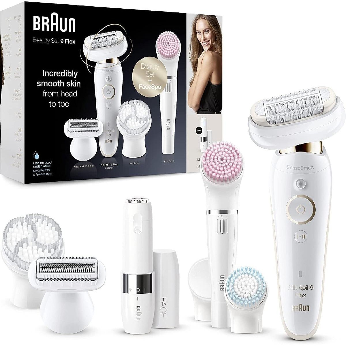 Braun SES 9105 Beauty Set 9 Flex epilator + FaceSpa white gold