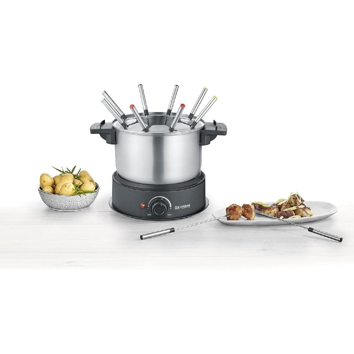 Severin FO 2470 Fondue Set with 8 Colour Forks 1500watt Stainless Steel