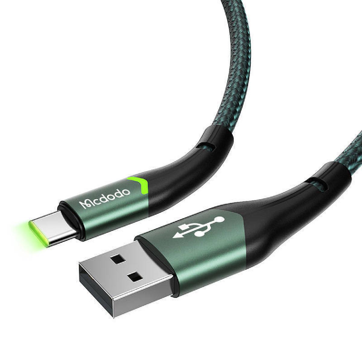 Mcdodo CA-7961 USB-A to Type-C Data Cable with Switching LED 1m green