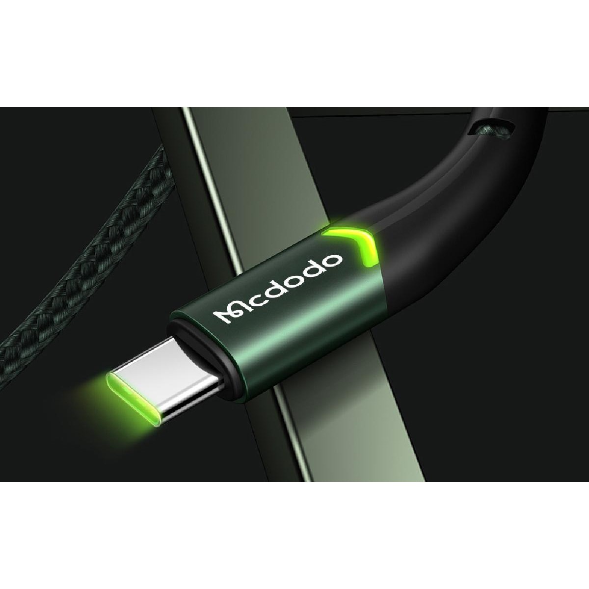 Mcdodo CA-7961 USB-A to Type-C Data Cable with Switching LED 1m green