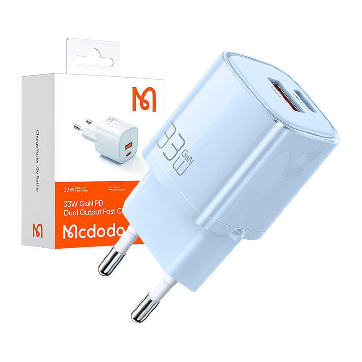 Mcdodo CH-0154 33 watt USB-A +USB-C GAN Fast Charger (EU) blue