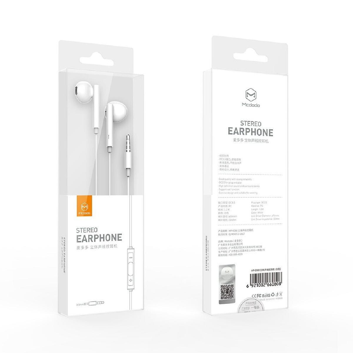 Mcdodo HP-6080 Element Series DC3.5  Wired Earphone white